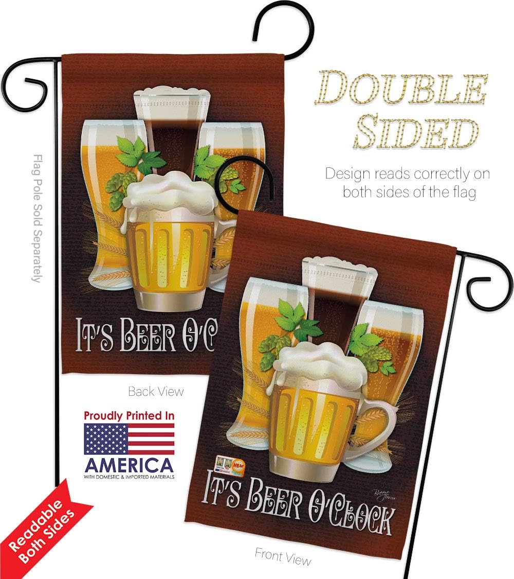 Its Beer Oclock Garden Flag Set with Stand Beverages Happy Hour Game Pong Party Ale Lager Craft Small Decorative Gift Yard House Banner Double-Sided Made In USA 13 X 18.5