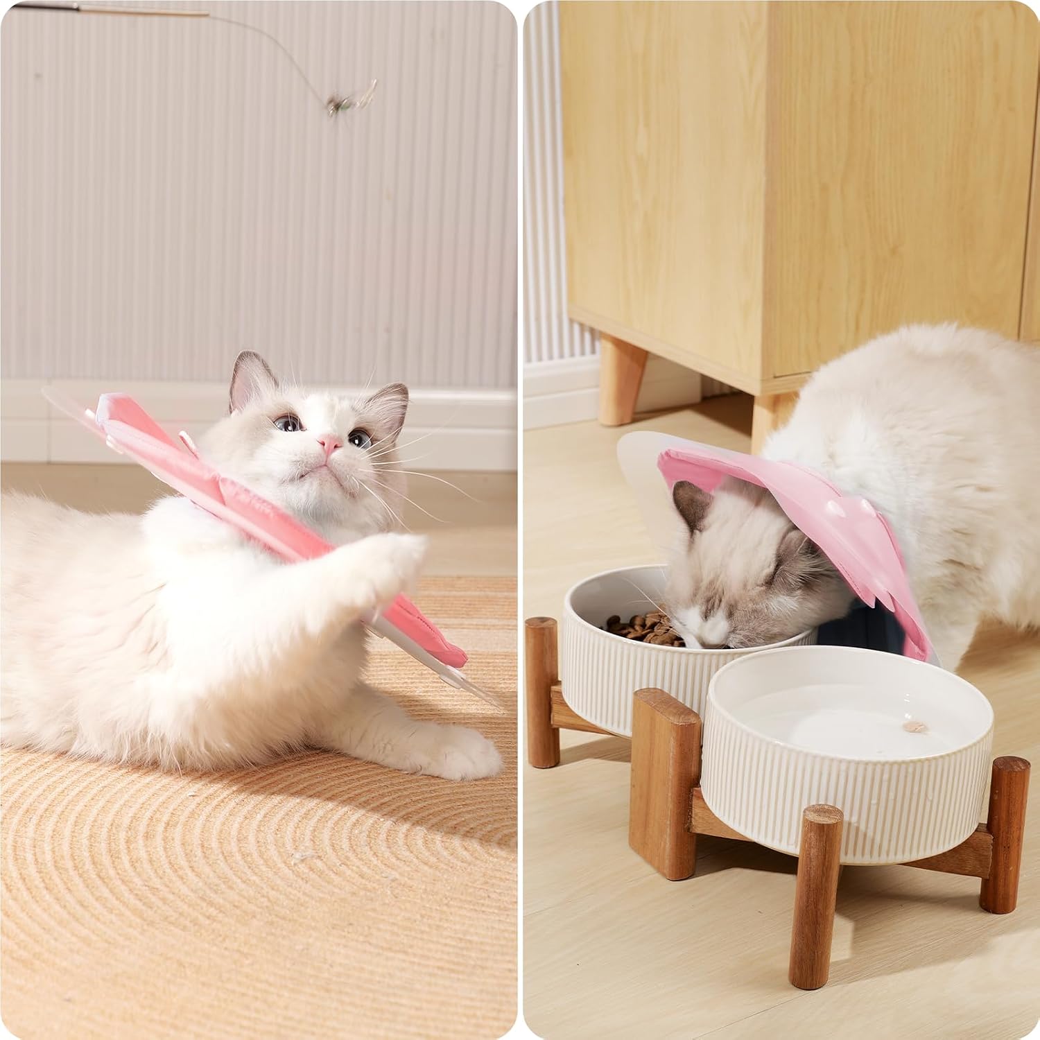 Dual Layer Cat Cone, Dual-Purpose Model Lightweight All-Around Protective Neck After Surgery E Collar to Wound (Pink S (4.7inch- 9.8inch))