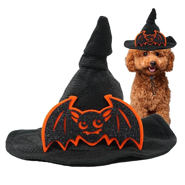 Sombrero de bruja para Halloween, disfraz de gato con diseño de murciélago espeluznante