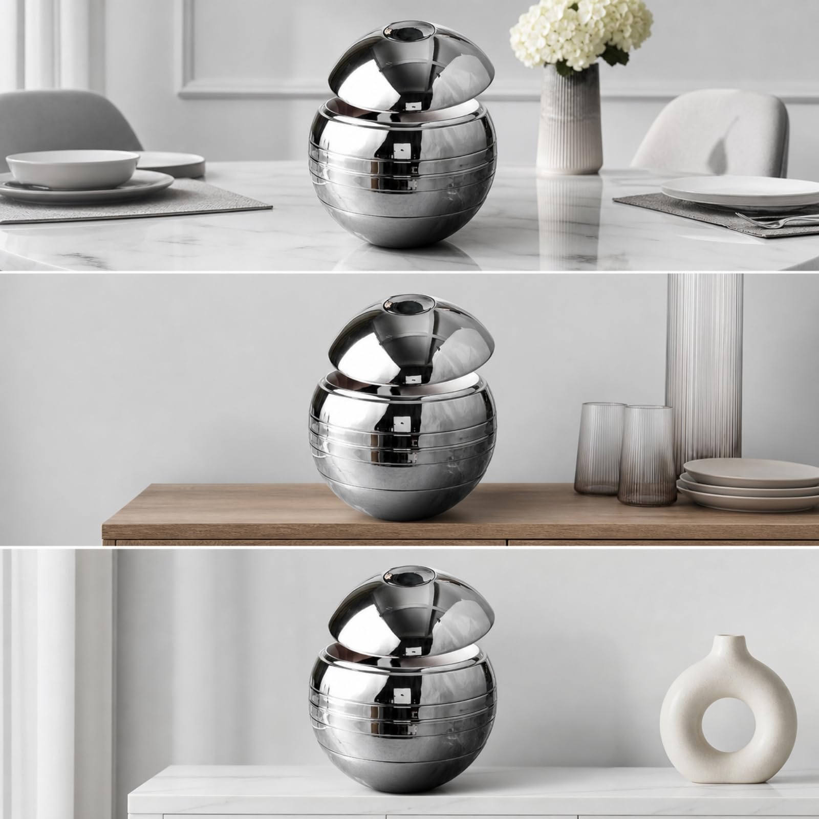 7 Pezzi Stoviglie in Acciaio Inox Moderno Servizio di Piatti Rotondi Resistente Piatto Rotondo da Portata per Cucina