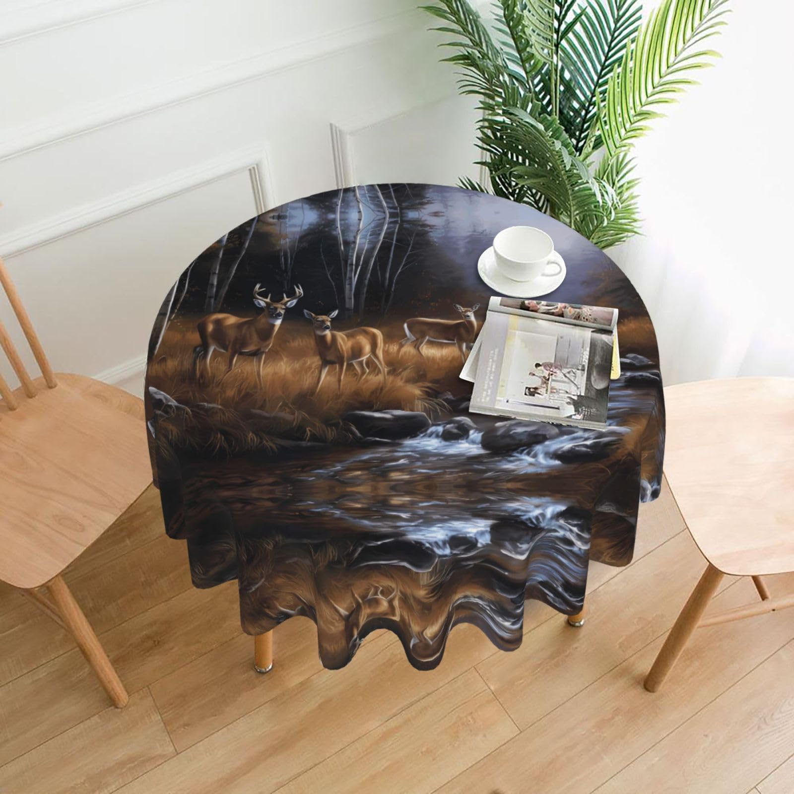 WHJSSF Beauty Deer Prints Round Decorative Tablecloth 60in - Elevate Your Dining Experience with a Stylish & Protective Table Throw
