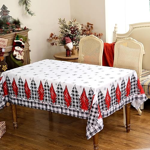 Miniatura 4 de ARKENY ATC013-84 - Mantel de Navidad de 60 x 84 pulgadas para decoración de mesa de Navidad, a cuadros negros, lavable, decoración de mesa de
