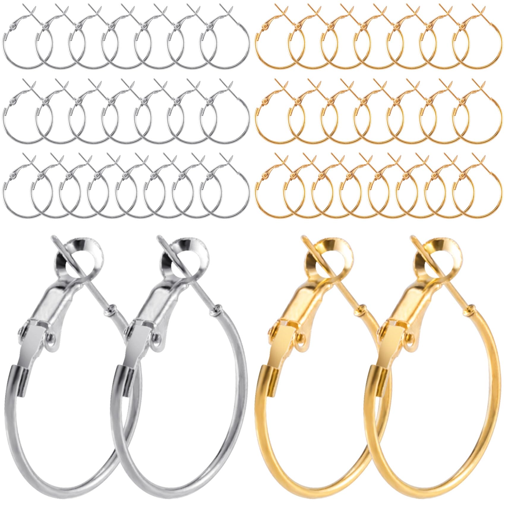 Isslly 48 PCS Hoop Earrings Finding, 30mm Earring Hoops for Jewelry Making Hypoallergenic, Open Beading DIY Earrings Craft Accessories - Gold, Silver