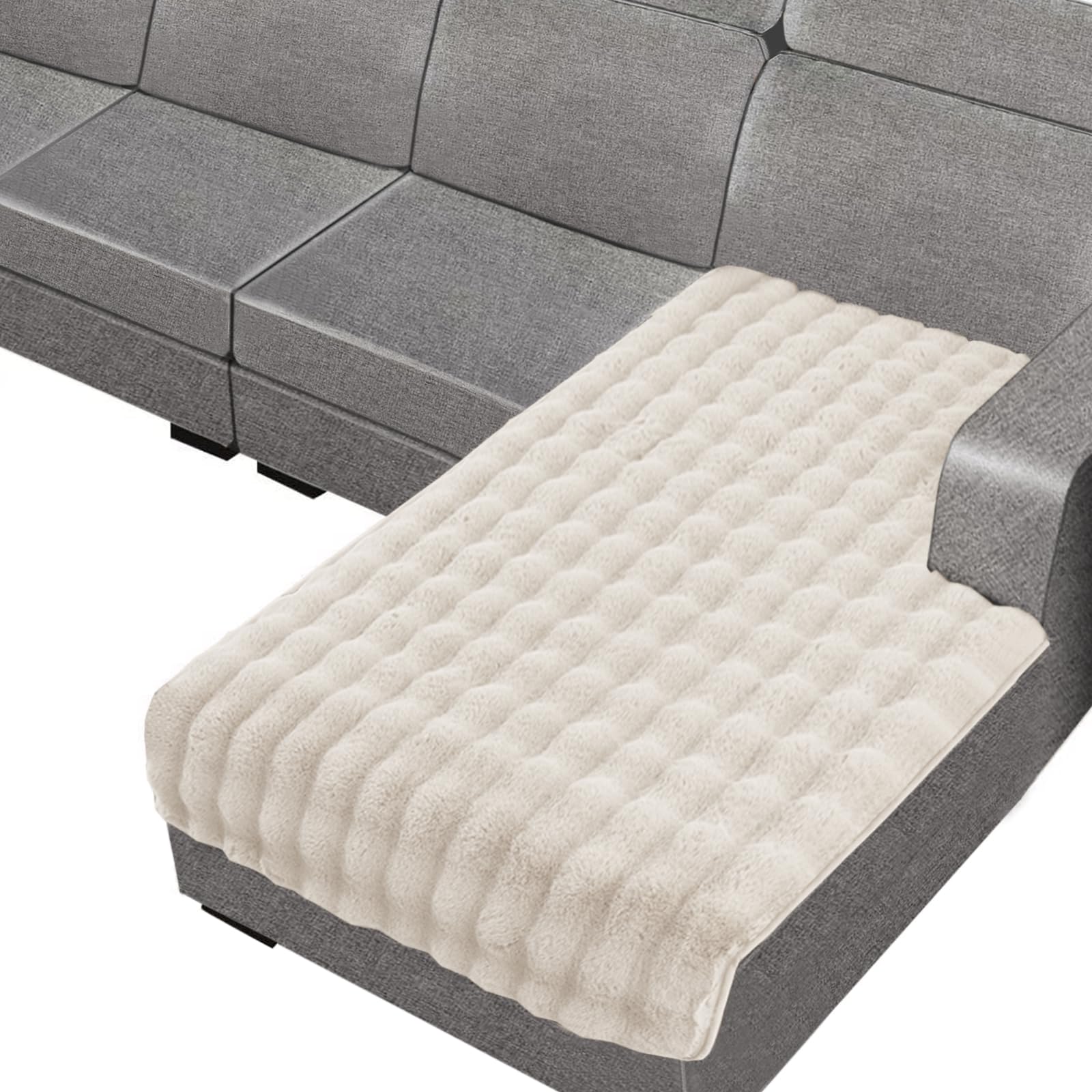 Rabbit Plush Sofa Cover 1 2 3 Seater, Sofa Slipcover Corner L Shape Thick Warm Couch Protector Anti-slip Caravan Seat Cushion Covers for Kids, Pets (Beige,120×180cm Open-Forked)