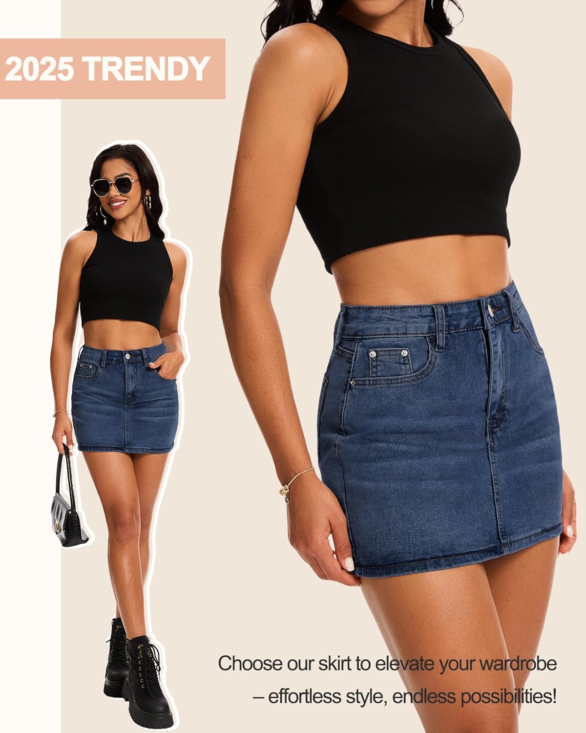 Women’s Denim Jean Skirt Mini Y2K Low Waisted Casual Cute Skirts with Pockets - Image 3