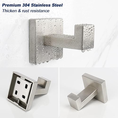 Miniatura 4 de NearMoon Ganchos cuadrados para toallas de baño -SUS304 de acero inoxidable para colgar batas, ganchos resistentes para baño, sala de estar, hotel,