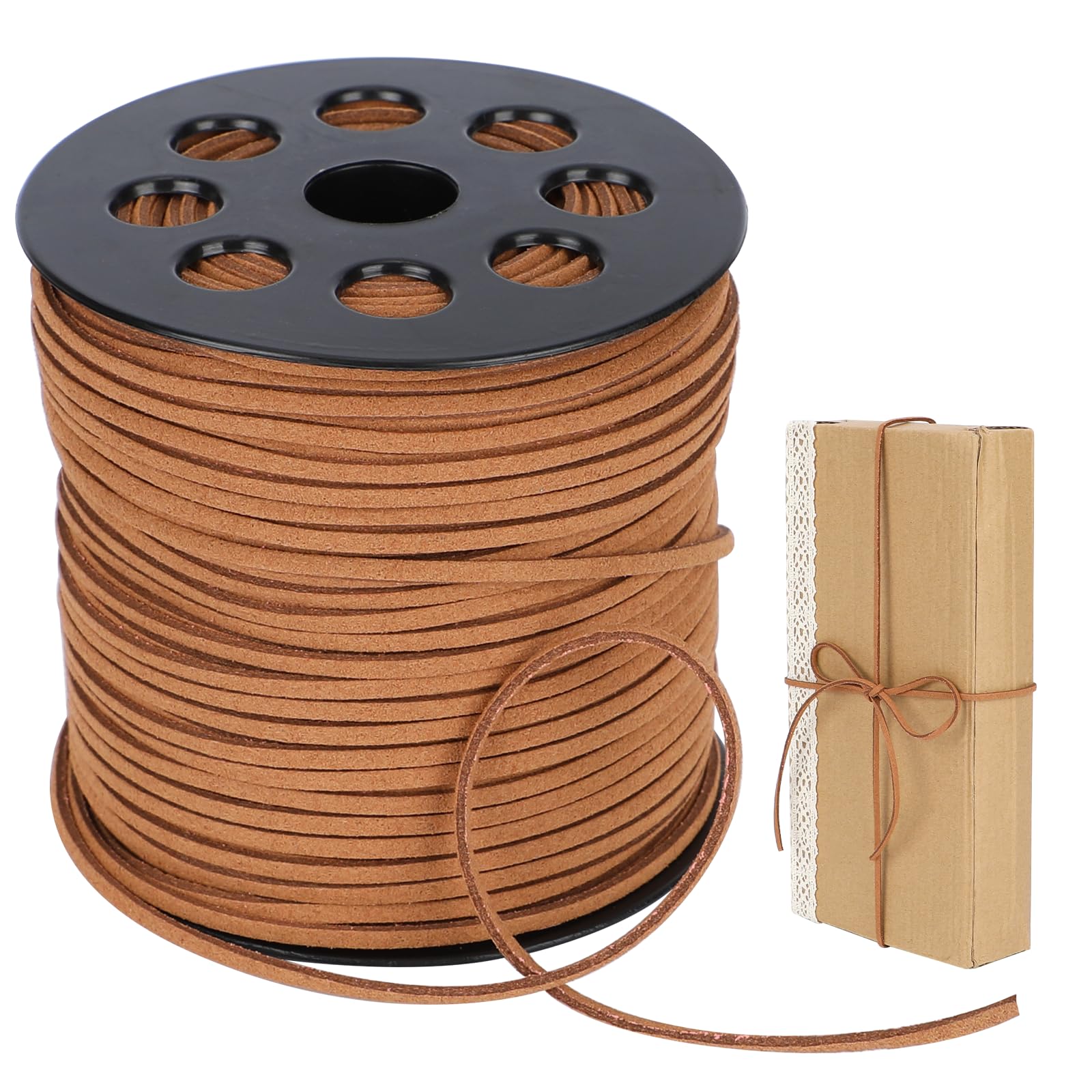 Cordon en cuir plat - 90 m x 3 mm - En daim synthétique - Classique - Pour bricolage et bricolage - Marron clair