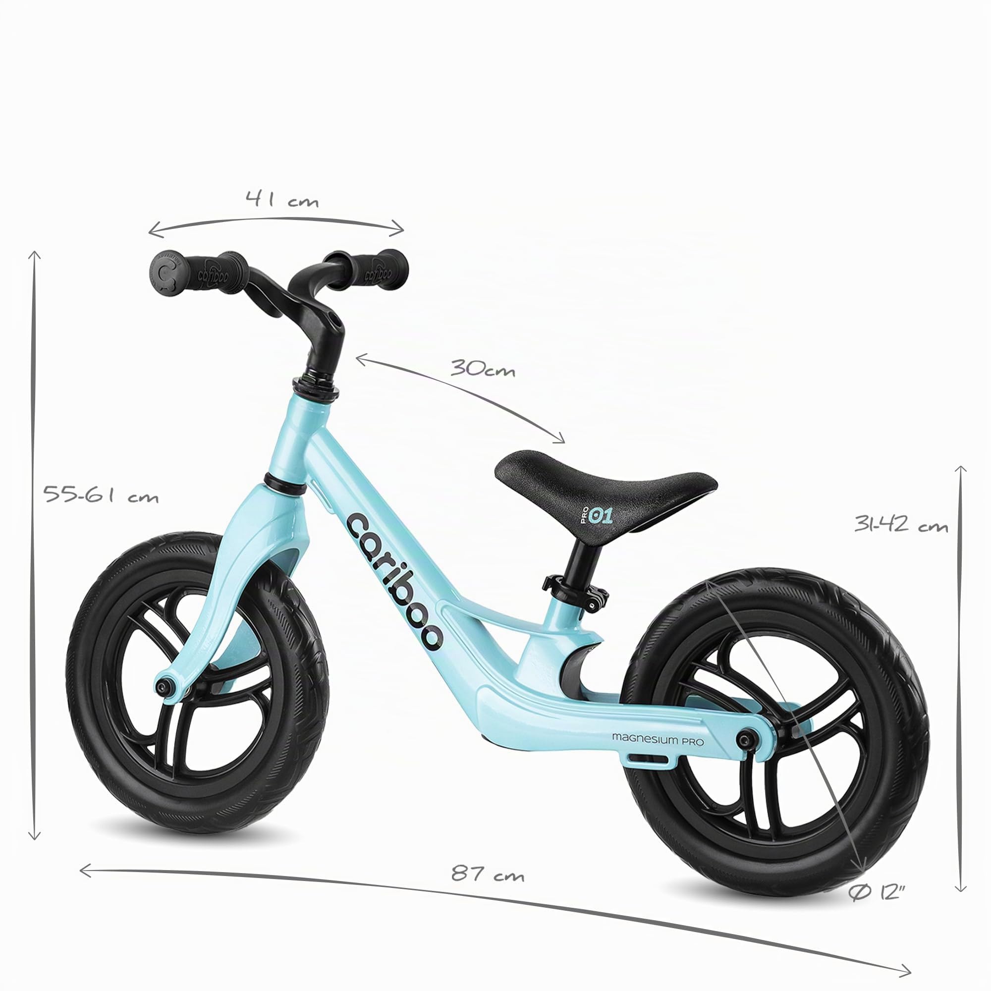 Cariboo Magnesium Pro Laufrad ab 2 Jahre für Jungen & Mädchen Magnesiumrahmen Ultraleicht 12 Zoll Räder Bis zu 30 kg Sattel Höhenverstellbar Schnelle Montage