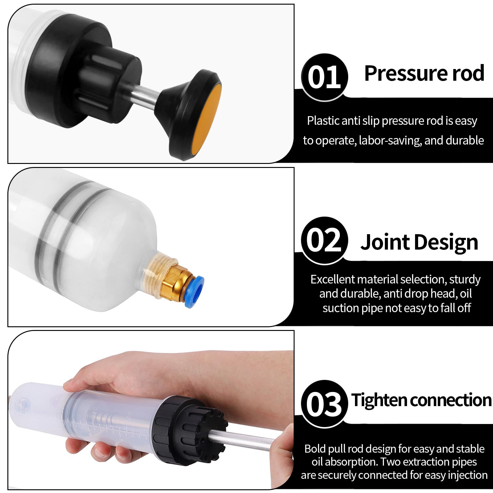 Pompe à Huile Manuelle 500ml + 200ml, Pompe d'extraction et de Remplissage pour Huile Moteur, Liquide de Refroidissement et Huile avec tuyaux Transparents et Tube d'extension de 60 cm