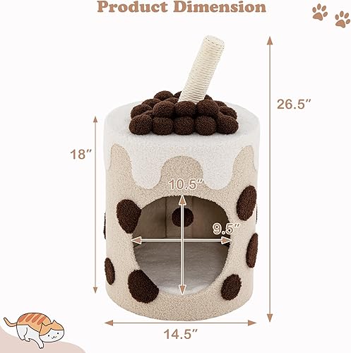 Miniatura 4 de Tangkula Torre de árbol para gatos de té de burbujas, muebles de condominio para gatos de 26.5 pulgadas con poste rascador, juguete de bola