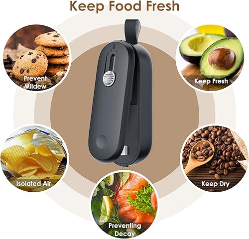 Miniatura 5 de ODSD Mini sellador de bolsas 2 unidades, sellador térmico de bolsas 2 en 1 con cortador, máquina de resellar bolsas de mano portátil para bolsas de