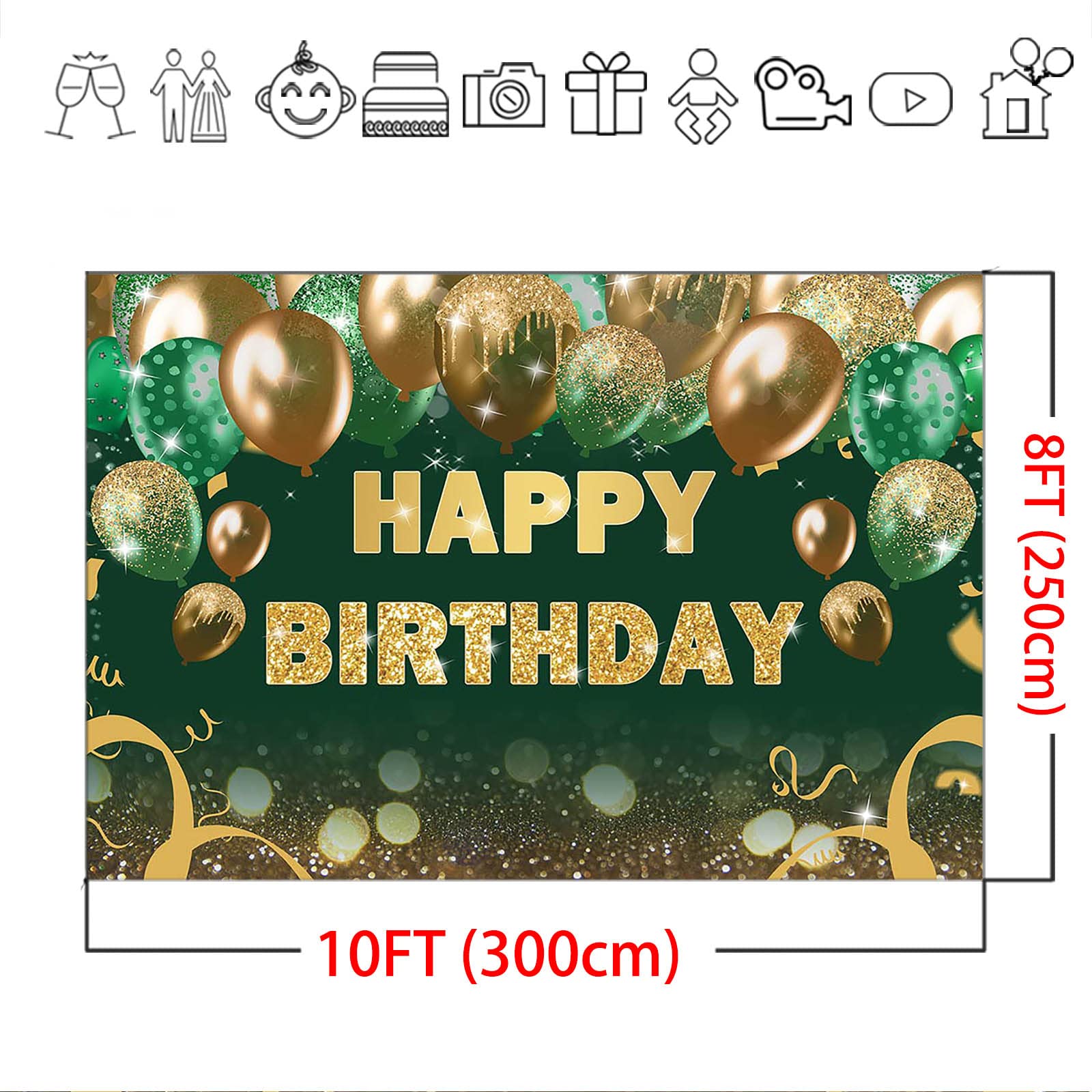 Avezano Brokatowe zielone złoto tło urodzinowe złoto zielone balony bokeh kobiety mężczyźni baner Happy Birthday dekoracja przyjęcie urodzinowe fotografia tło zdjęcie rekwizyty (zielony, 3 x 2,4 m)