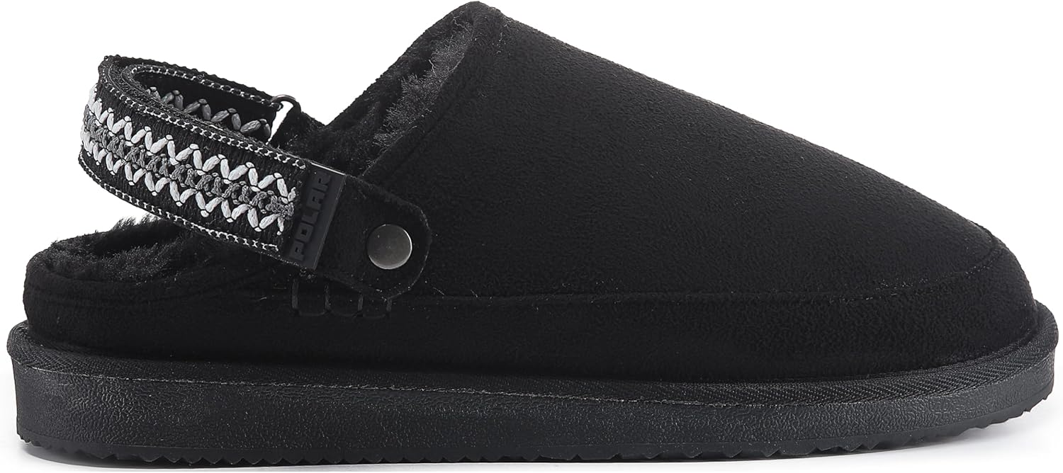 POLAR Women’s Suede Comfort Faux Fur Clogs – Breathable Slip-On with Adjustable Strap & Lightweight Durable Sole – Casual Everyday Footwear for Home, Travel & Walking