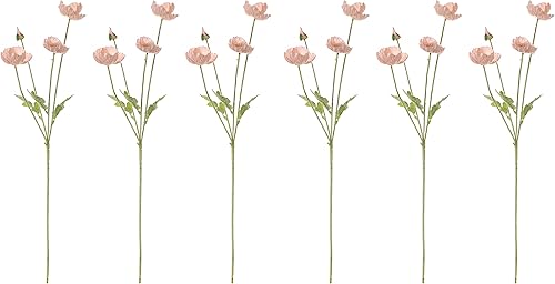 Miniatura 7 de Botius 6 flores artificiales de amapola con tallos largos flocados, ramo de flores de amapola de maíz de seda falsa para boda, fiesta, hogar,