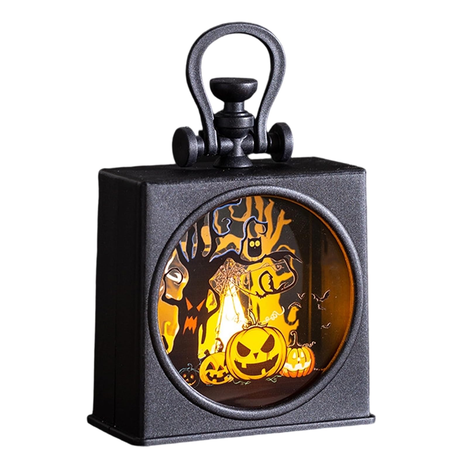 DRTLPMB Halloween Decorative with Warm Light Display, Black Compact Tabletop Decor with Top Loop for Party Entryway Shelf Halloween Decor Lighted Decoration Tabletop Seasonal Window Party Warm