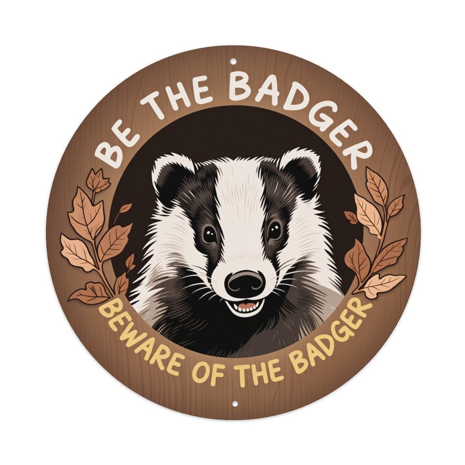 Badger Face With Leaves And Text Metal Tin Sign Plaque