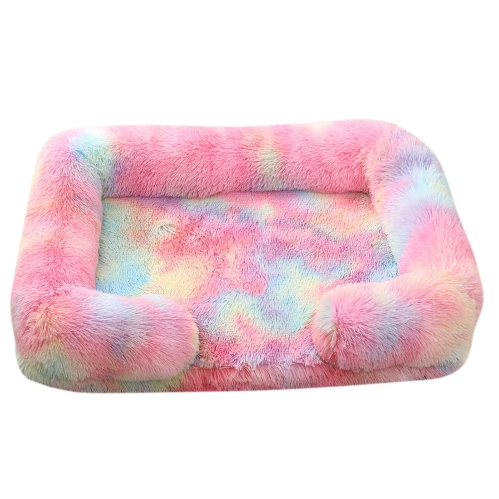 Mateju Plush Pet Bed Rectangle, Fluffy Pet Cushion Thick Warm Soft Plush Dog Cat Bed for Indoor Calming Puppy Kitten Petbed with Non Slip Bottom, Removable Washable (Colorful,S 40x35cm)