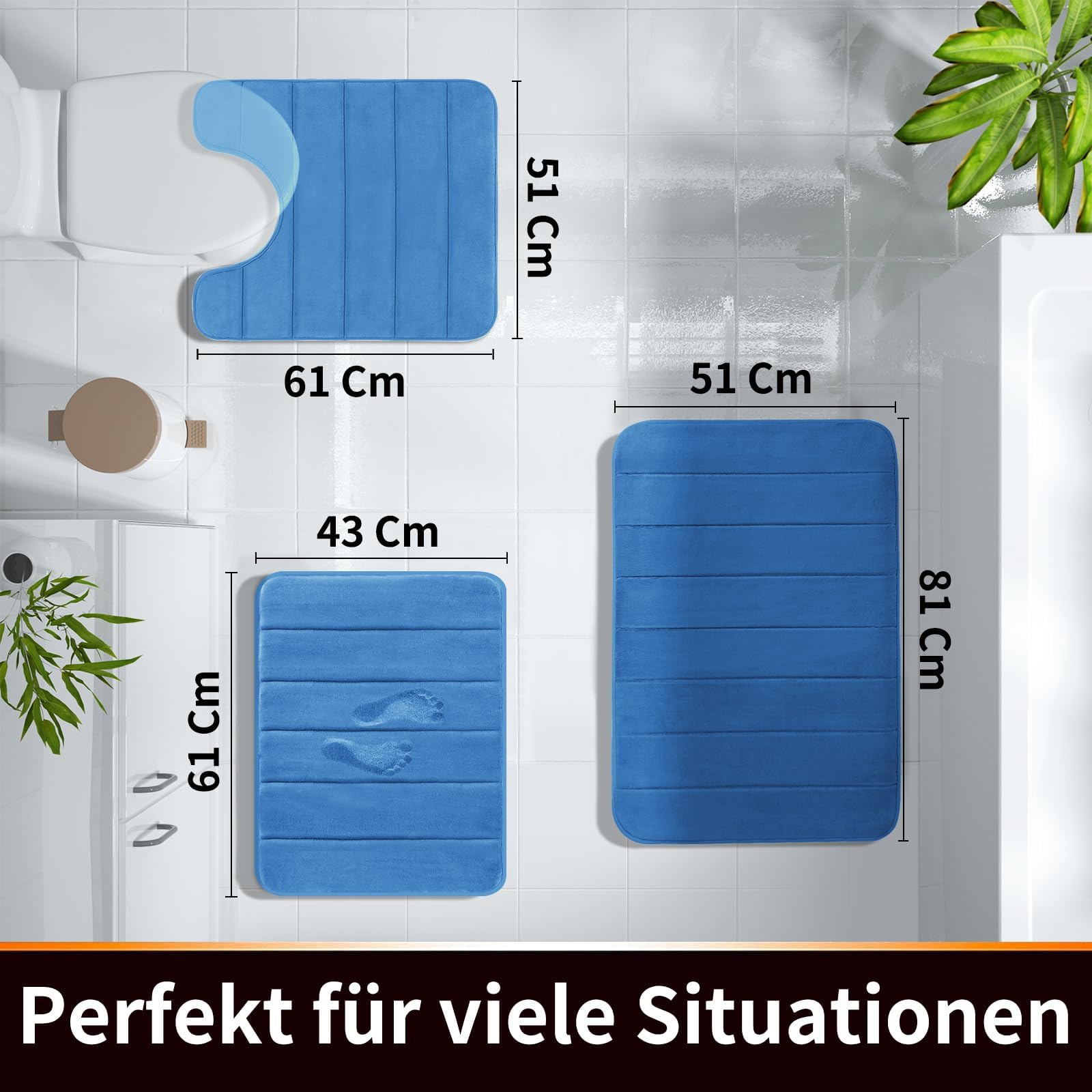 Yimobra Badematte rutschfest, 61 x 43 cm, Super Wasseraufnahme, Dick, Maschinenwaschbar, Leicht zu Trocknen Badezimmerteppich – Blau – Ansicht 6