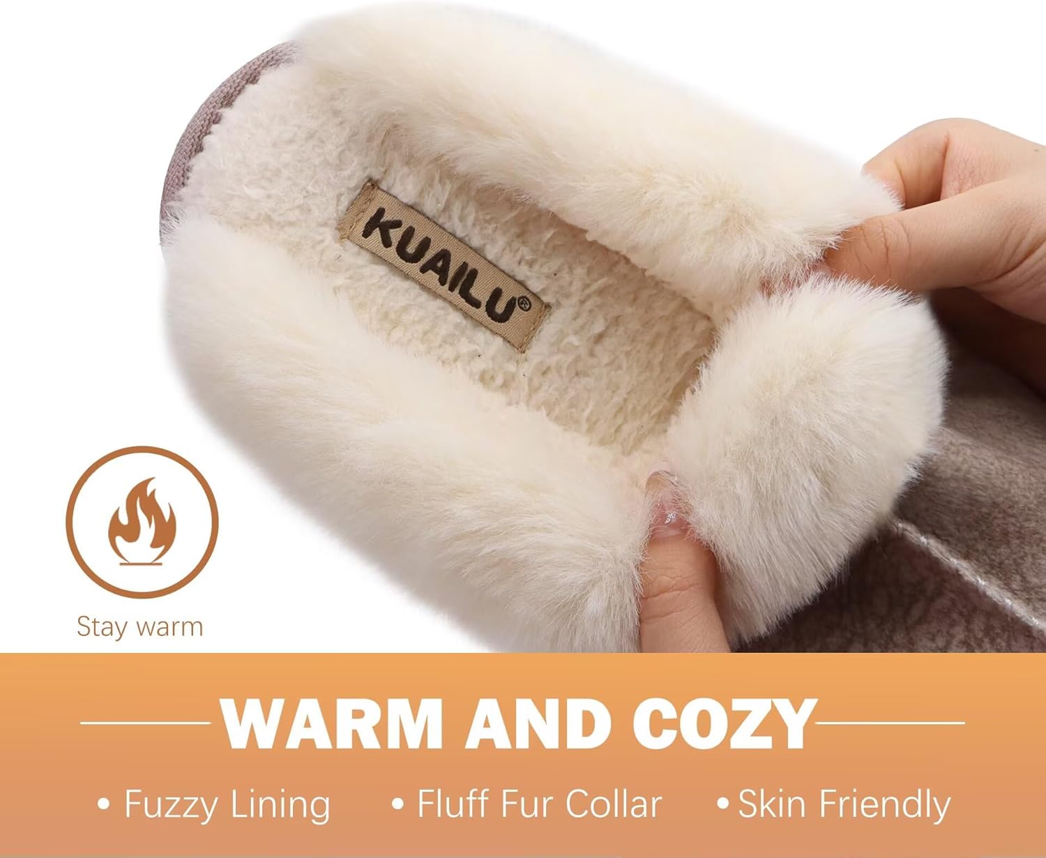 KuaiLu Womens Cozy Memory Foam Slippers Ladies Fuzzy Faux Fur Lined Warm Arch Support House Shoes Slip on Comfy Winter Scuff Indoor Outdoor Rubber Hard Sole - Image 5