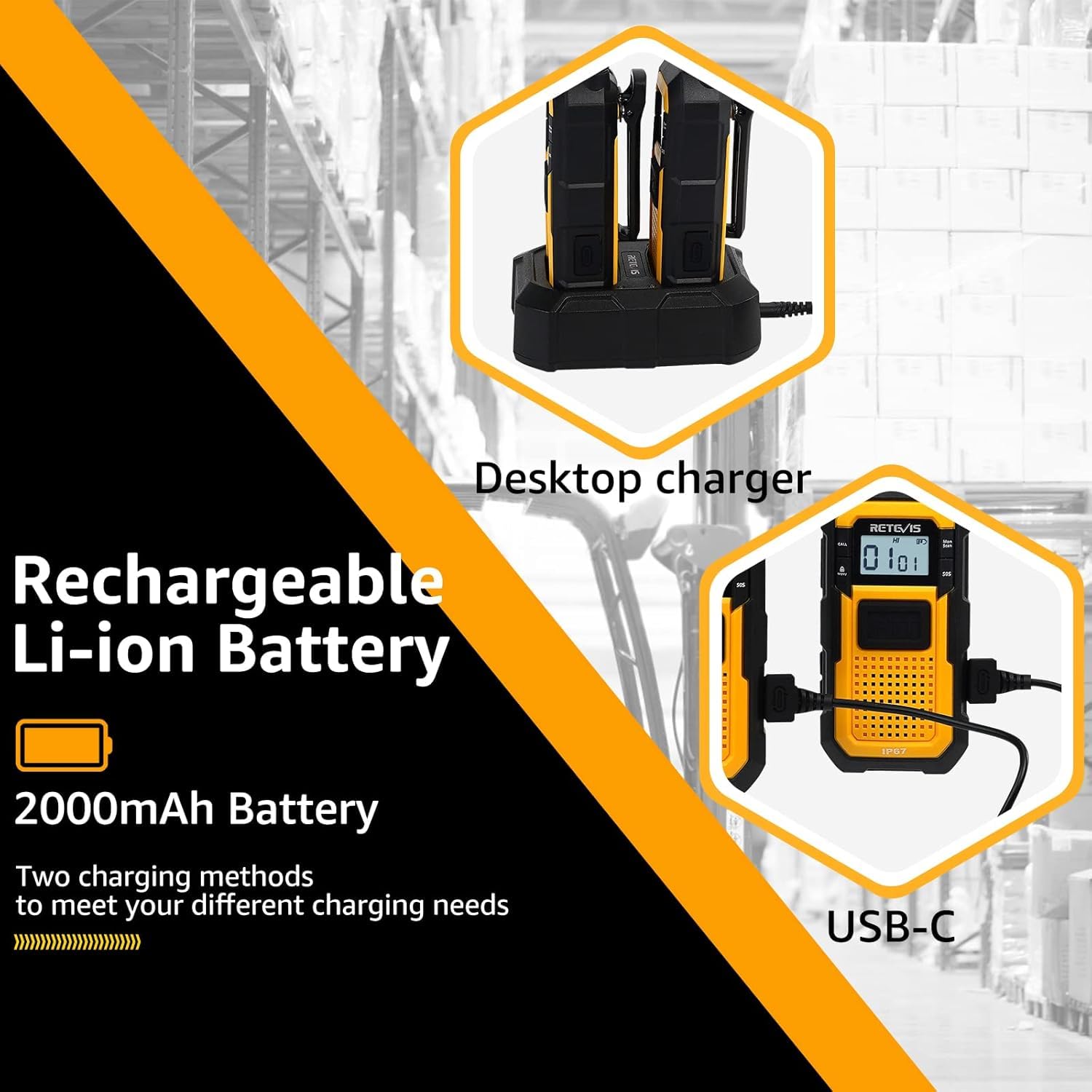 Retevis RB648 Walkie Talkie Robusto, Radio Bidirezionale Impermeabile IP67 | Antipolvere, Resistente alle Cadute, SOS Vibrazione PMR Walkie-Talkie per Ambienti Industriali Difficili(10 Pezzi, Giallo)