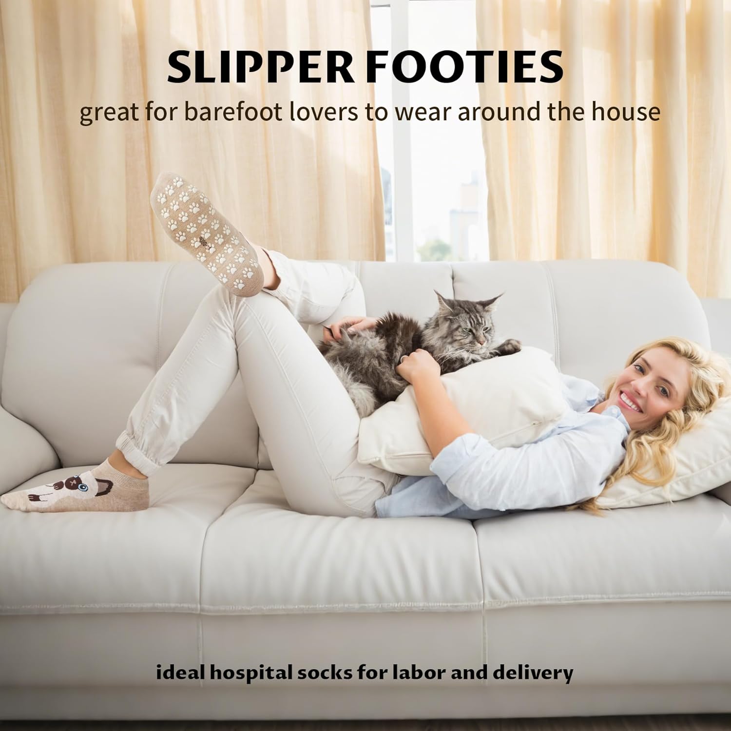 Non Slip Grippy Socks for Women Girls 5 Pack Cute Cat Grip Socks Pilates Slippers Footies for Yoga Barre Hospital - Image 6