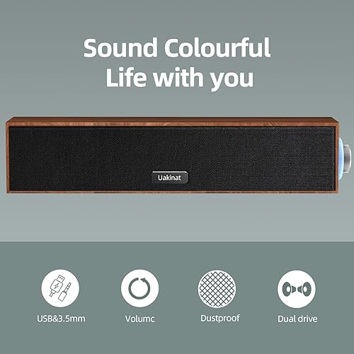 Miniatura 8 de Altavoces de computadora, altavoz digital multimedia de madera, altavoces de PC AUX de 0.138 pulgadas alimentados por USB, sonido envolvente,