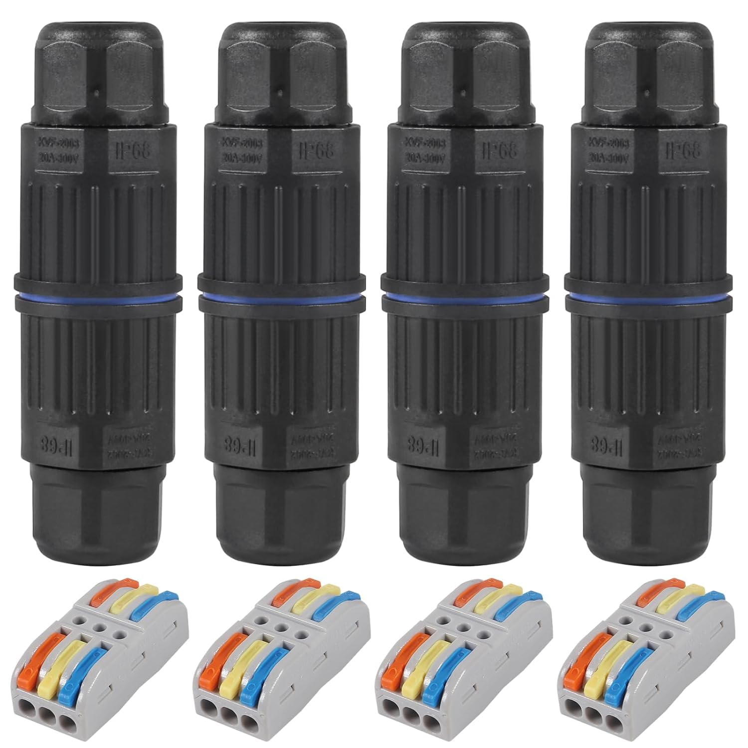 AARTERZZA 4PCS Waterproof Junction Box, 3 Way Outdoor Electrical Cable Connector, IP68 Waterproof Wire Connector Cable Range Ø 3.5-10mm
