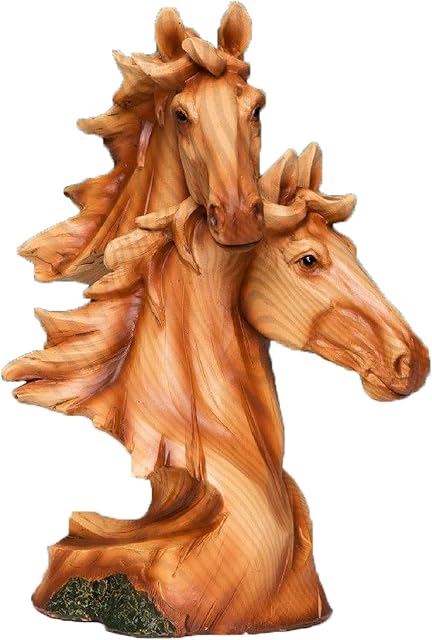 Widdle Celebrations Wood Effect Resin Statue Ornament Figurine by Naturecraft - Two Horse Heads 18cm