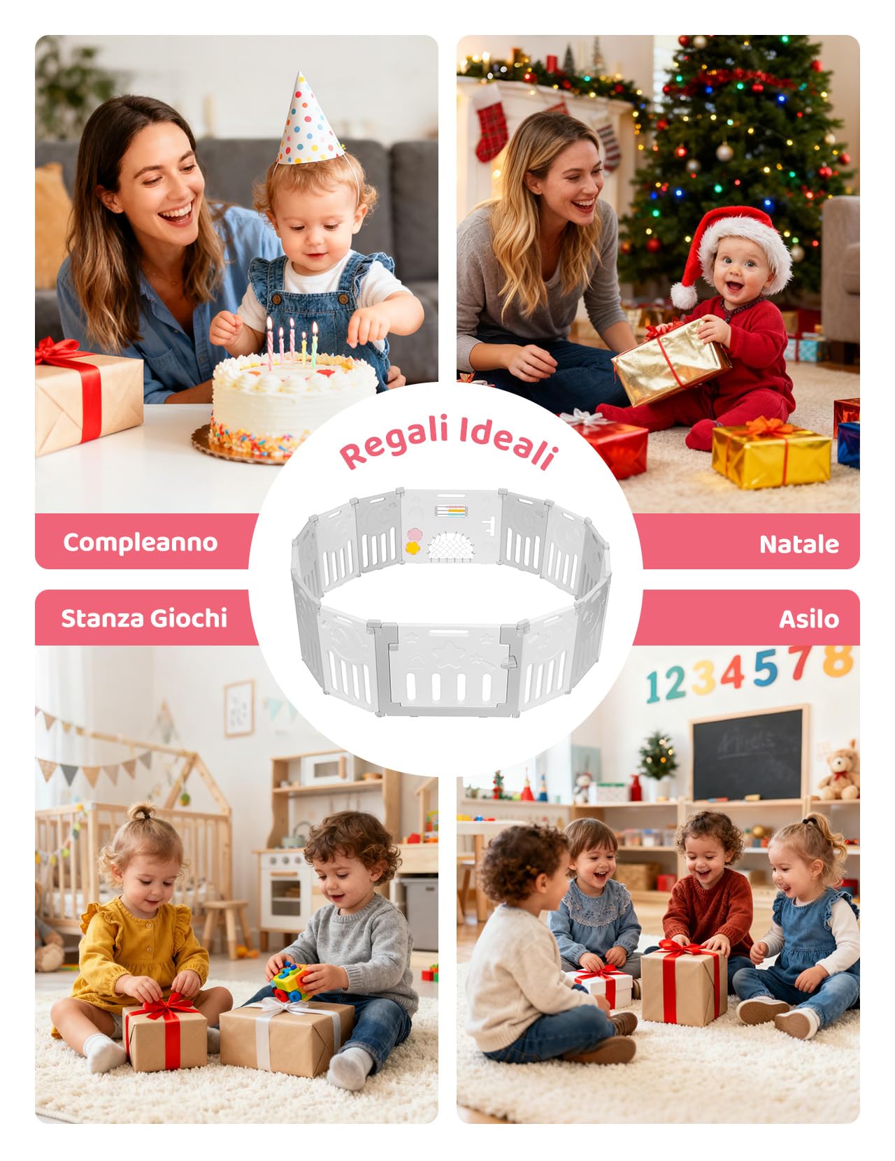 Dripex Box Bambini 150×150 cm, Recinto per Bambini Pieghevole, Box Neonato in Forma Adattabile, Recinto Neonato in Plastica, Grigio