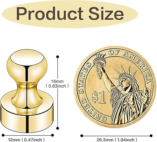 Miniatura 139 de Imanes para refrigerador, 20 unidades, imanes tipo chincheta de metal, dorados, ideales para pizarras blancas, oficinas, aulas o mapas