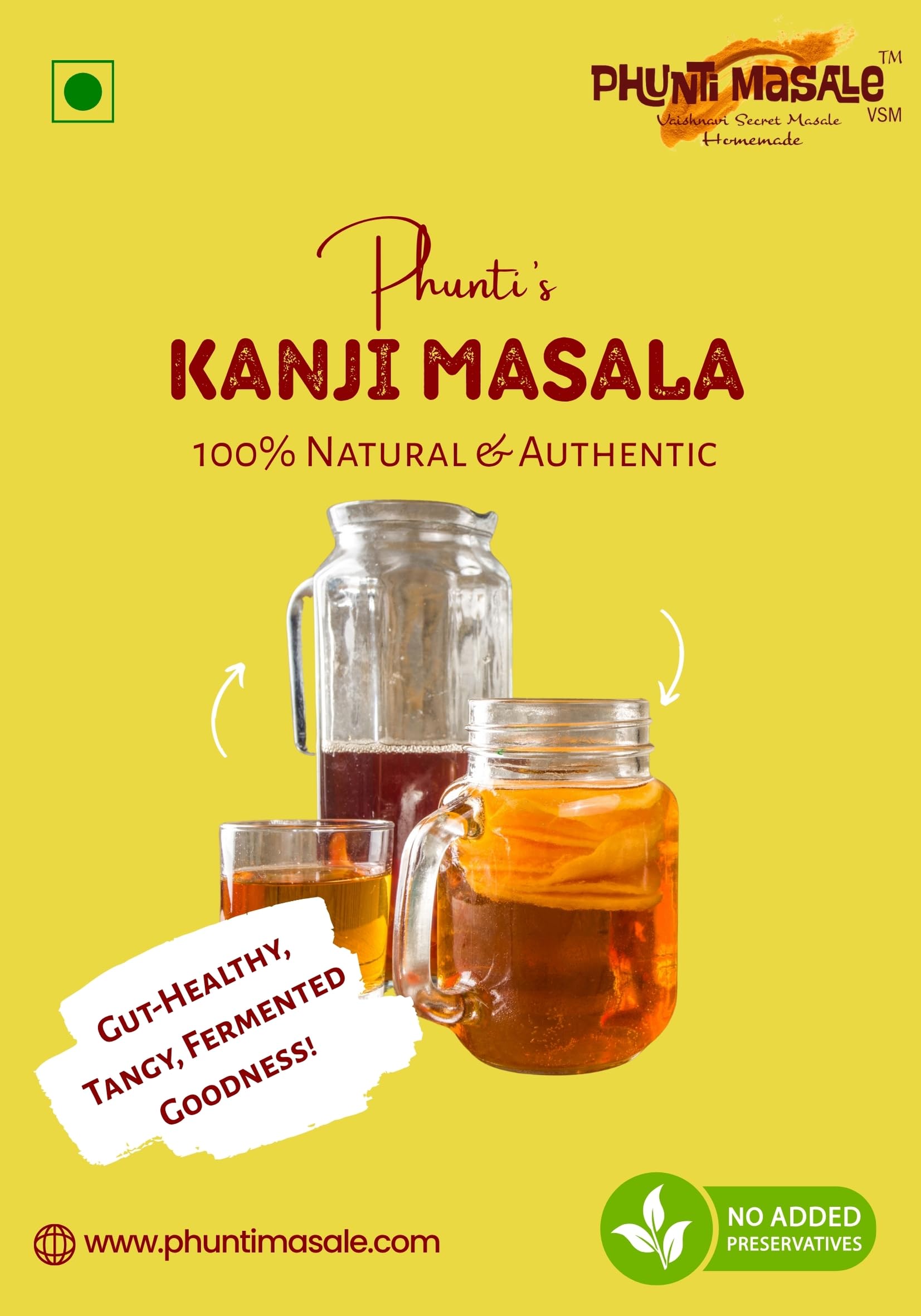Phunti Masale VSM Kanji Masala Powder 110g | Fermented Probiotic Drink Mix | Tangy Traditional Kanji Powder | Boosts Gut Health & Digestion | No Preservatives or Artificial Colors - Image 3 thumbnail
