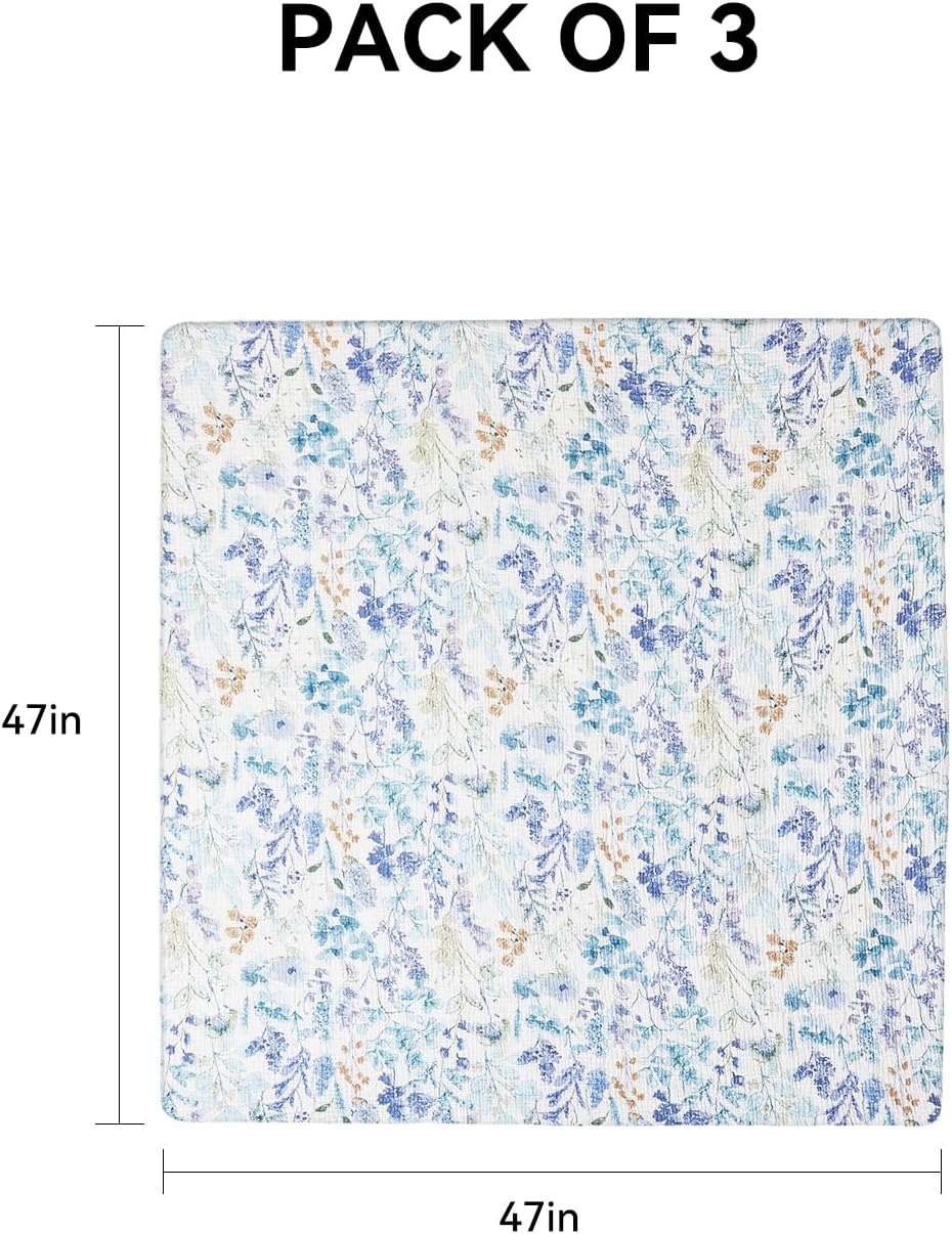 TILLYOU 3 Pack Muslin Swaddles for Newborns Baby Blankets for Girls Boys Cotton Swaddle Blankets 47"X47", Blue Flower - Image 6