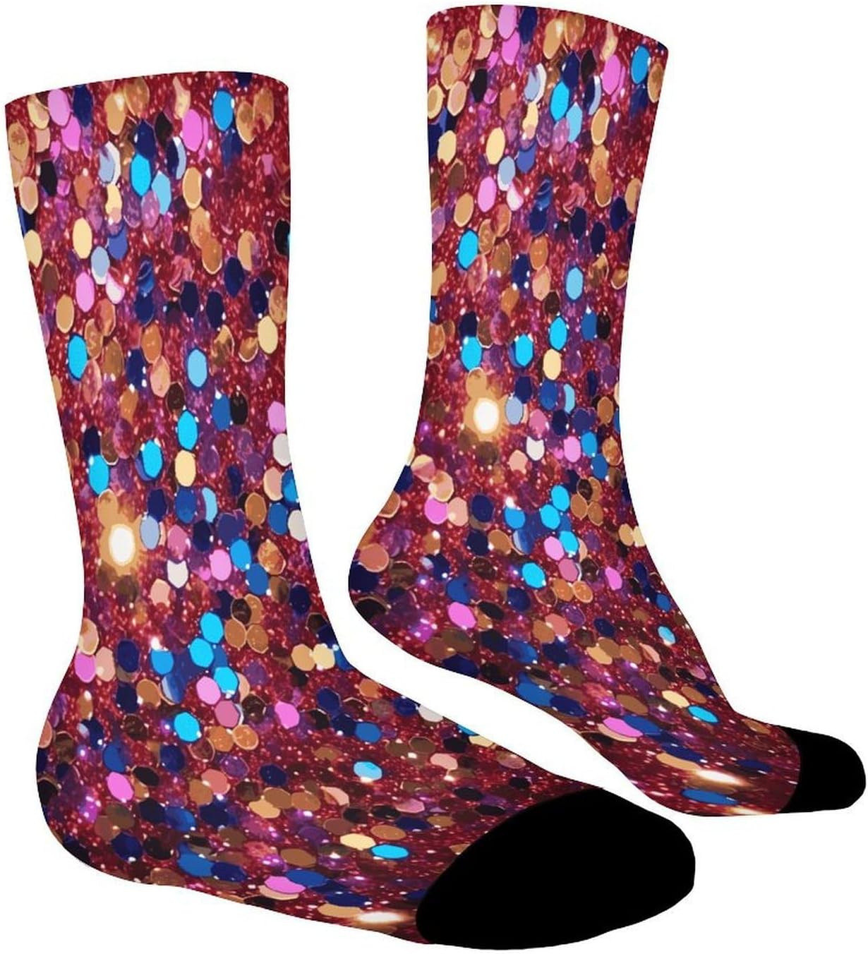 Glitter Pattern Crew Sock High Stocking Grippy Socks | Socks for Men & Women,Stockings-Long Thin Tube Sports, Breathable Soft Athletic for Nurses,Travel