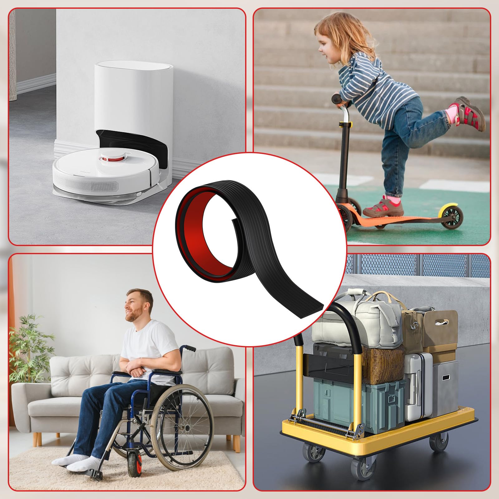 Türschwellenrampe, 100x5x1cm Schwellenrampe Selbstklebende PVC Rollstuhlrampe Türschwelle für Rollstuhl Kehrroboter Scooter Türöffnungen Kinderwagen Garage
