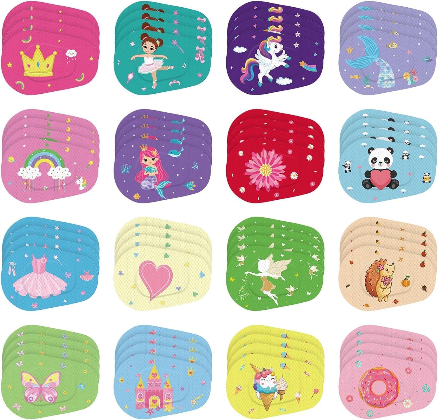 16Pcs Adhesive Eye Patches,Bulk Breathable Material,Light Blocking Cotton Colorful and Fun Designs Adhesive Bandages, 16 Styles