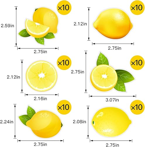 Miniatura 2 de 60 piezas de detalles recortados de limón, mini recortes de limón, decoraciones de papel, versátiles letreros de frutas para tablón de anuncios de