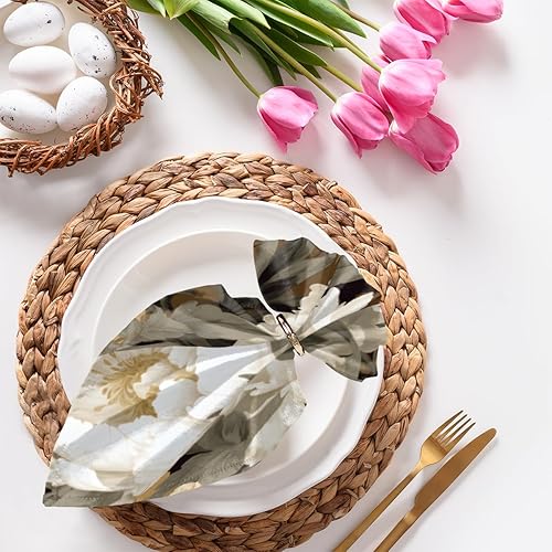 Cloth Napkins Set of 6 Retro Peony 20x20 Inch Cloth Napkins Vintage Flowers Washable Reusable Kitchen Dinner Napkins Table Decor for Wedding,