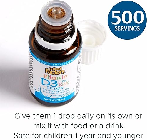 Miniatura 5 de Factores naturales, Vitamina D3 gotas 400 IU, soporta huesos fuertes, dientes y función inmune con semillas de lino, palma y aceites de coco, 0.5 fl