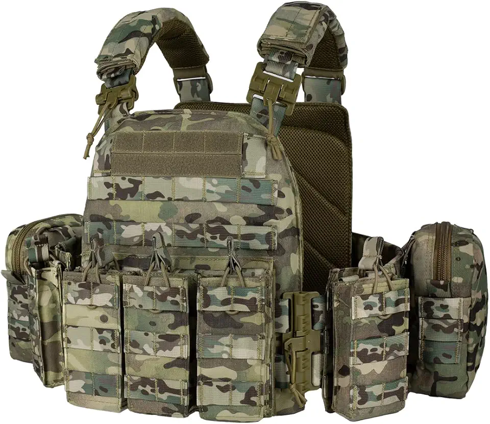 Colete tático para uso externo com liberação rápida e sistema PALS Molle 1000D Nylon, Camuflagem, One Size