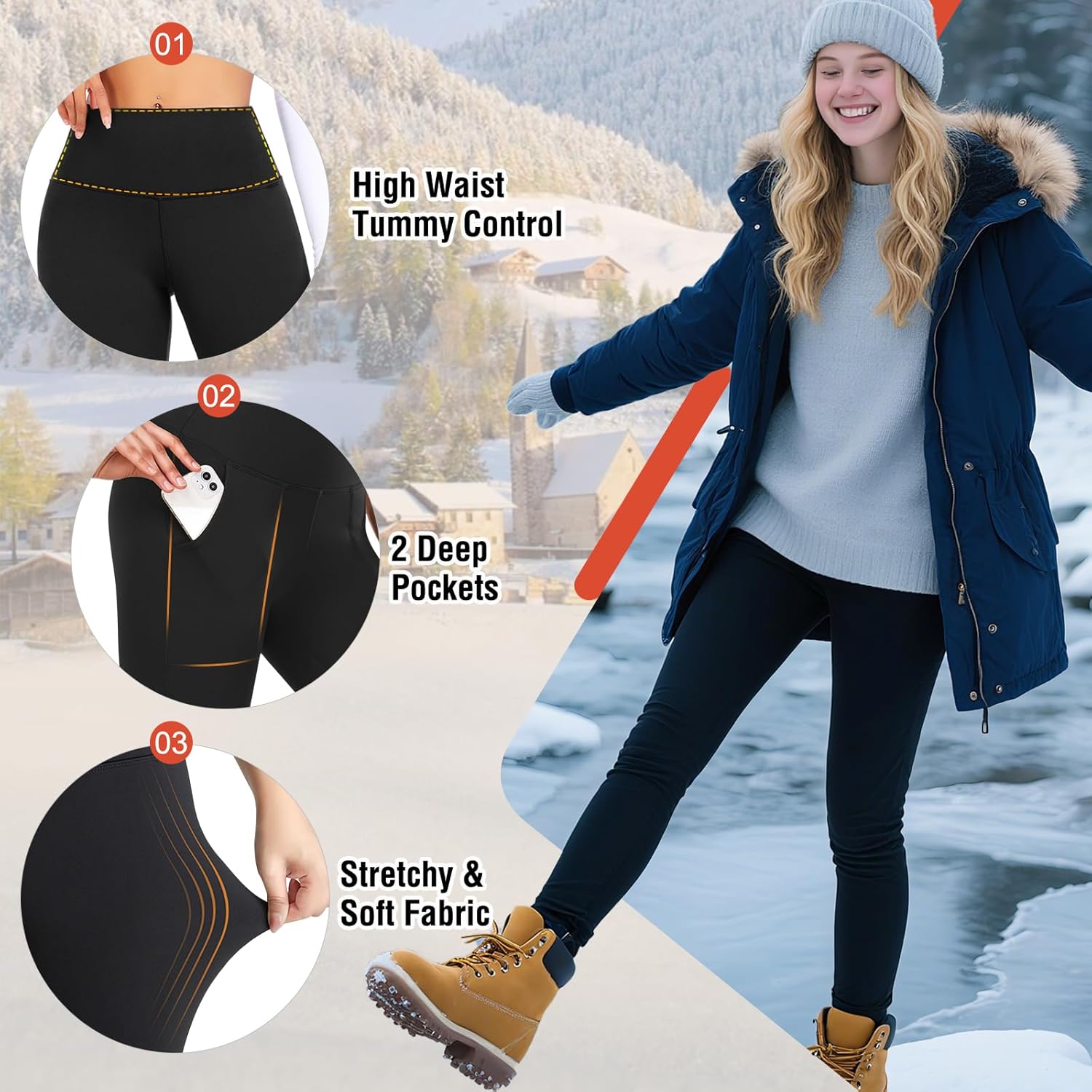 3 Pack Fleece Lined Leggings Women with Pockets - Thermal Warm Yoga Pants High Waisted for Workout Winter - Image 4