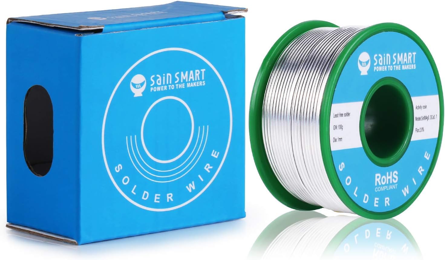 SainSmart 100g 1mm Lead Free Solder Wire with Rosin2 Sn97 Cu0.7 Ag0.3, Tin Wire Solder for Electrical Soldering (1mm, 100g /0.22lbs)