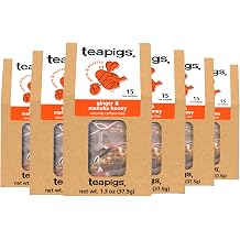 Teapigs Ginger and Manuka Honey Tea Bags Made With Whole Tea Leaves, Natural Ingredients, Non-GMO, Caffeine-Free 6 Packs of 15 Teabags