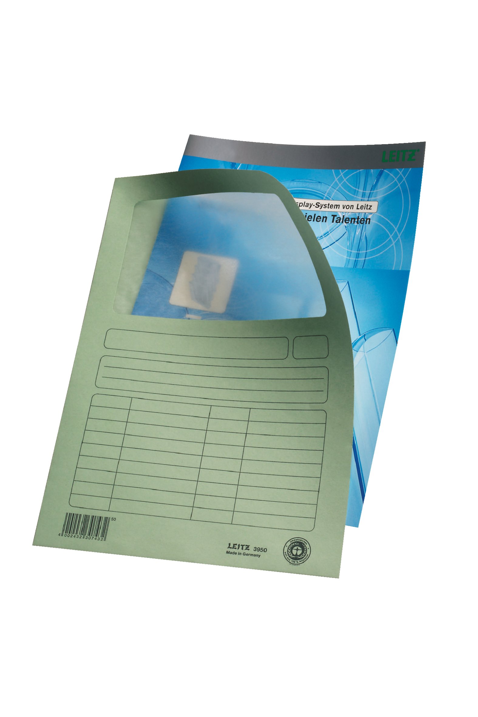 Leitz 3950-00-50 Sichtmappe, A4, oben und rechte Seite offen, Karton, hellgrün, Pack mit 100 Stück