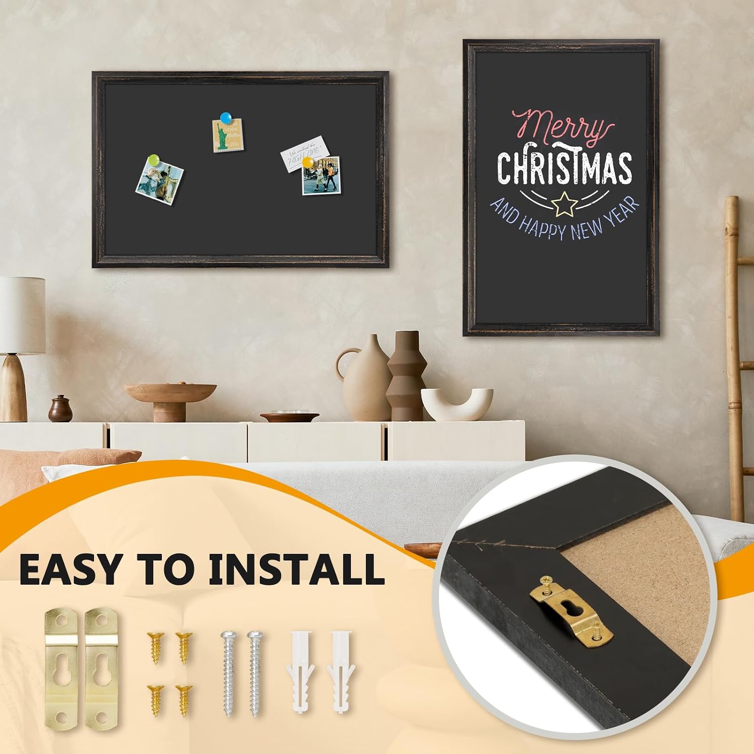 Rustic Wood Framed Chalkboard, 24" x 18" Wall-Mounted Blackboard for Kitchen, Restaurant Menu, Office & Home Décor
