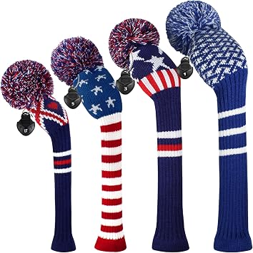 Scott Edward Knitted Golf Head Covers 4PCS Handmade Fit Well for Driver and Fairway Woods with Long Neck Pom Pom Golf Club Headcovers Set Colorful Multiple Colors