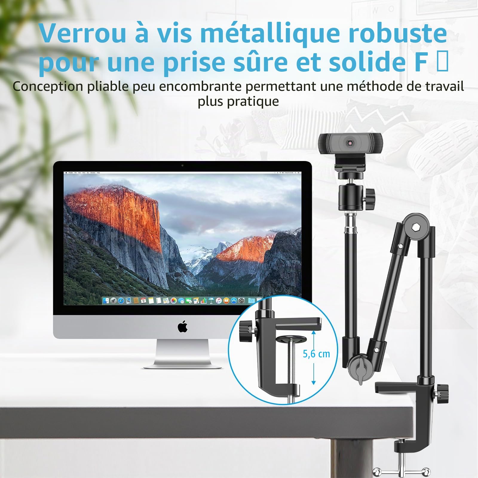 KDD Support de Caméra Webcam avec Porte Téléphone, Support Projecteur 55cm Pliable Flexible Col de Cygne, Support Webcam pour Logitech C922 C930e C920S C920 C615 C960 Brio 4K, Gopro Hero 8 7 6 5