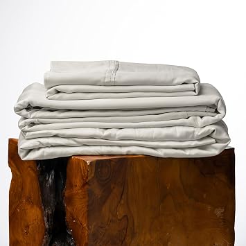 Olive + Crate Tencel Lyocell Eucalyptus Queen Size Sheet Set - Cooling Tencel Sheets for Hot Sleepers with 18 Inch Deep Pocket Fit - Beige 4-Piece Set