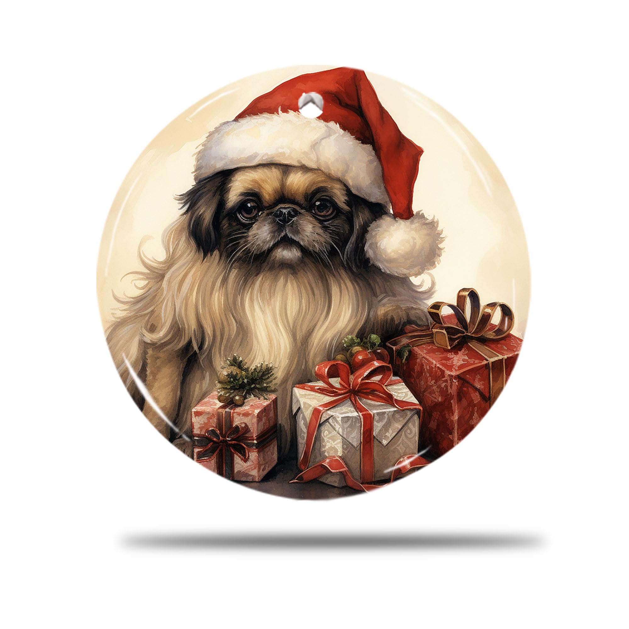 Zishenghuodianzishangwuyouxiangongsi Ceramic Christmas Ornaments, 7.3Cm Pekingese Dog Vector 3D Xmas Tree Bauble Christmas Tree Pendant Tree Decorations Party