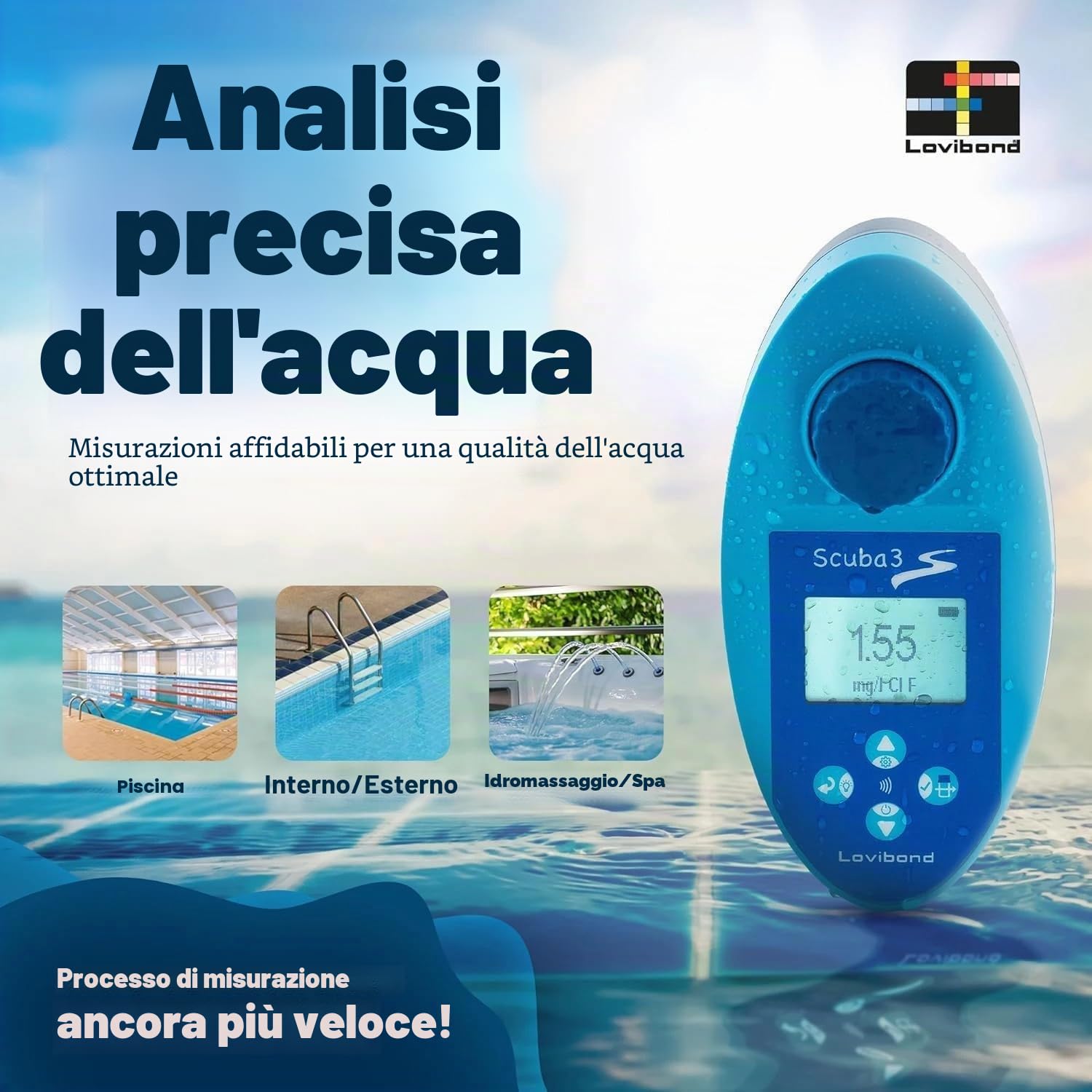 Lovibond Scuba II - Set convenienza misuratore elettronico per cloro e valori pH per piscina + confezione con pasticche