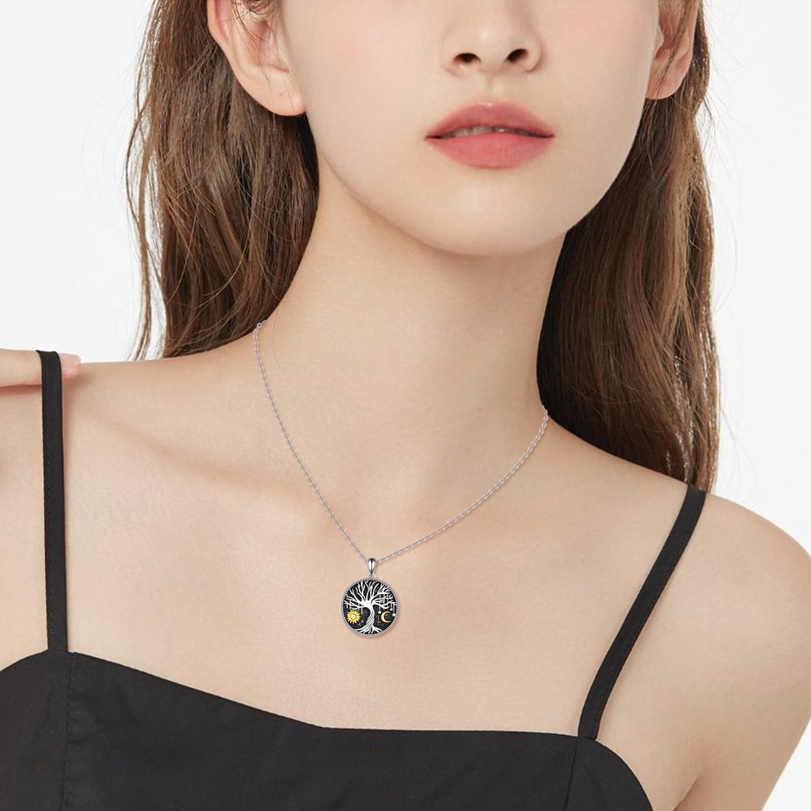 VONALA Marienkäfer/Schmetterling/Sonne und Mond/Senfsaat Rundes Halsband Sterling Silber Anhänger Schmuck für Männer Frauen